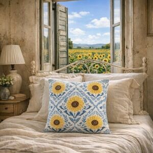 Rachel Ashwell Shabby Chic Bee & 3D Sunflower Decorative Pillow 20x20 Farmhouse